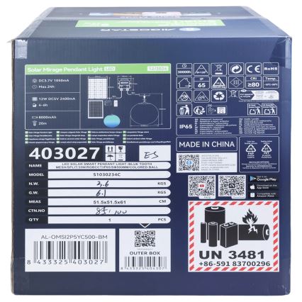 Aigostar - LED RGBW Stmievateľný solárny luster MESH LED/35W/3,7V 8000 mAh 2700K-6500K IP65 pr. 50 cm