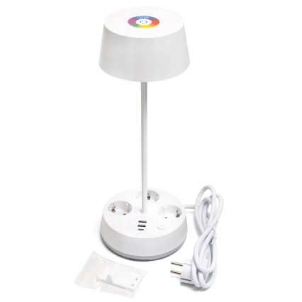 Aigostar - LED RGBW Stmievateľná stolná lampa so zásuvkami a USB LED/4,6W/230V 3000/4000/6500K biela