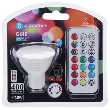 Aigostar - LED RGBW Stmievateľná žiarovka GU10/4,8W/230V 3000K + diaľkové ovládanie