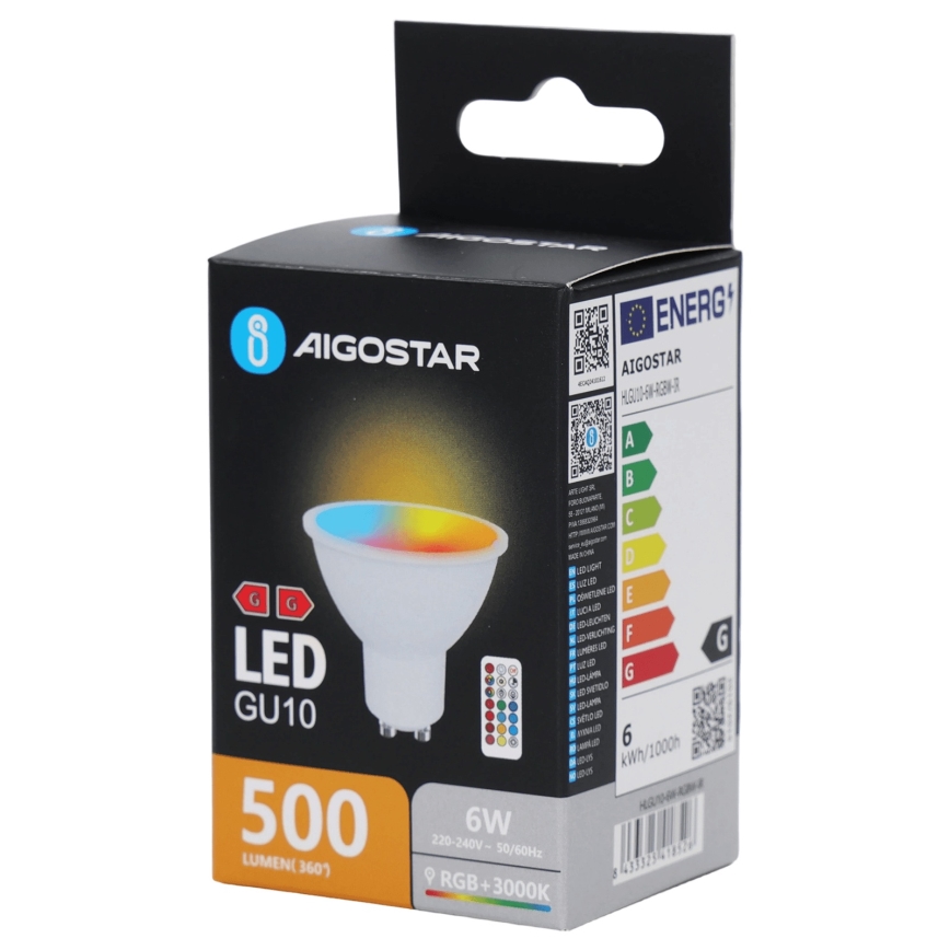 Aigostar - LED RGBW stmievateľná žiarovka GU10/6W/230V 3000K + diaľkové ovládanie