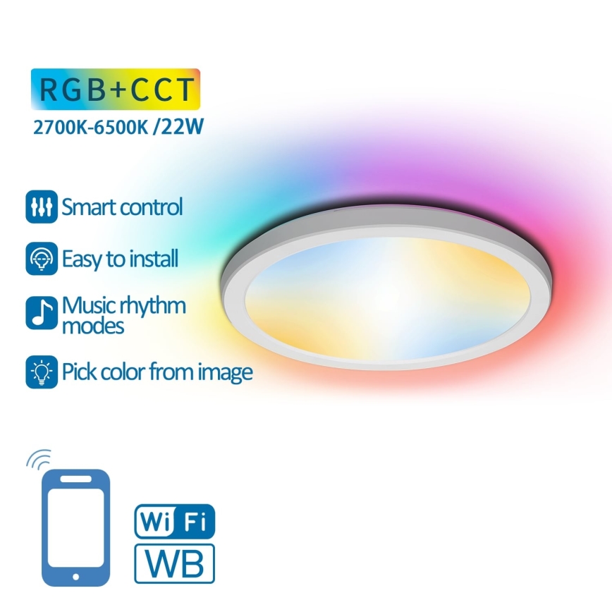 Aigostar - LED RGBW Stmievateľné stropné svietidlo LED/22W/230V 2700-6500K Wi-Fi