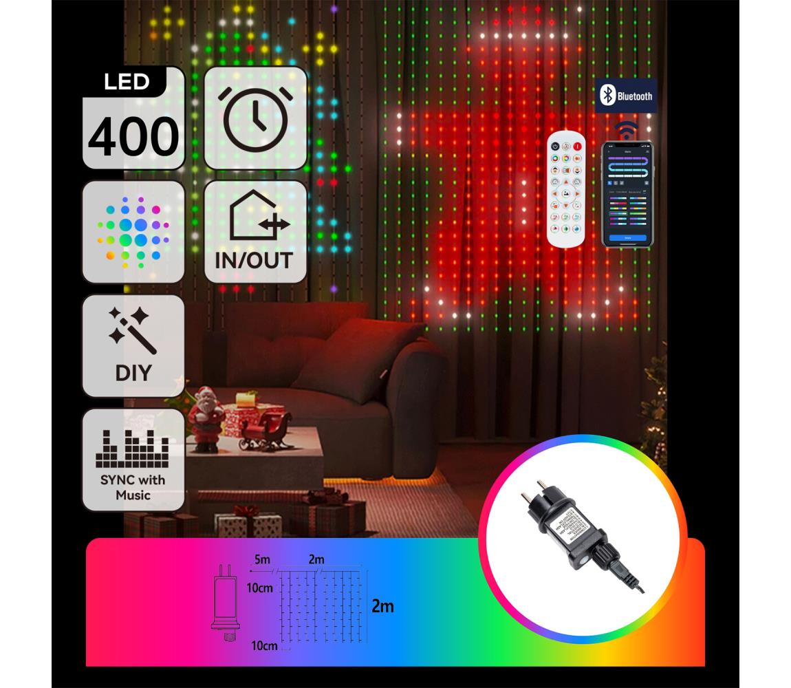 B.V. - LED RGBY Dekoratívny svetelný reťazec 400xLED/15W/230V 2x2m IP44 + DO S10302S6D
