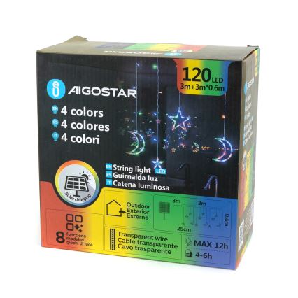 Aigostar - LED solárny vianočný reťazec 120×LED / 8 režimov, 3×0,6 m, 500 mAh, IP65, viacfarebný