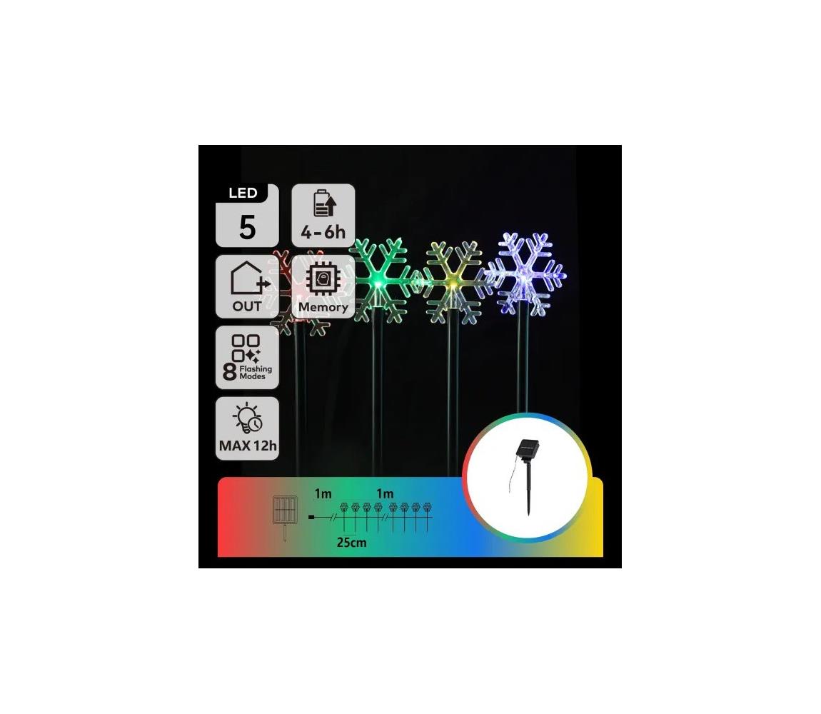B.V. - LED RGBY Solárne vianočné svietidlo LED/1,2 V/8 funkcií 1 m IP65 800 mAh vločky B10201Q8F