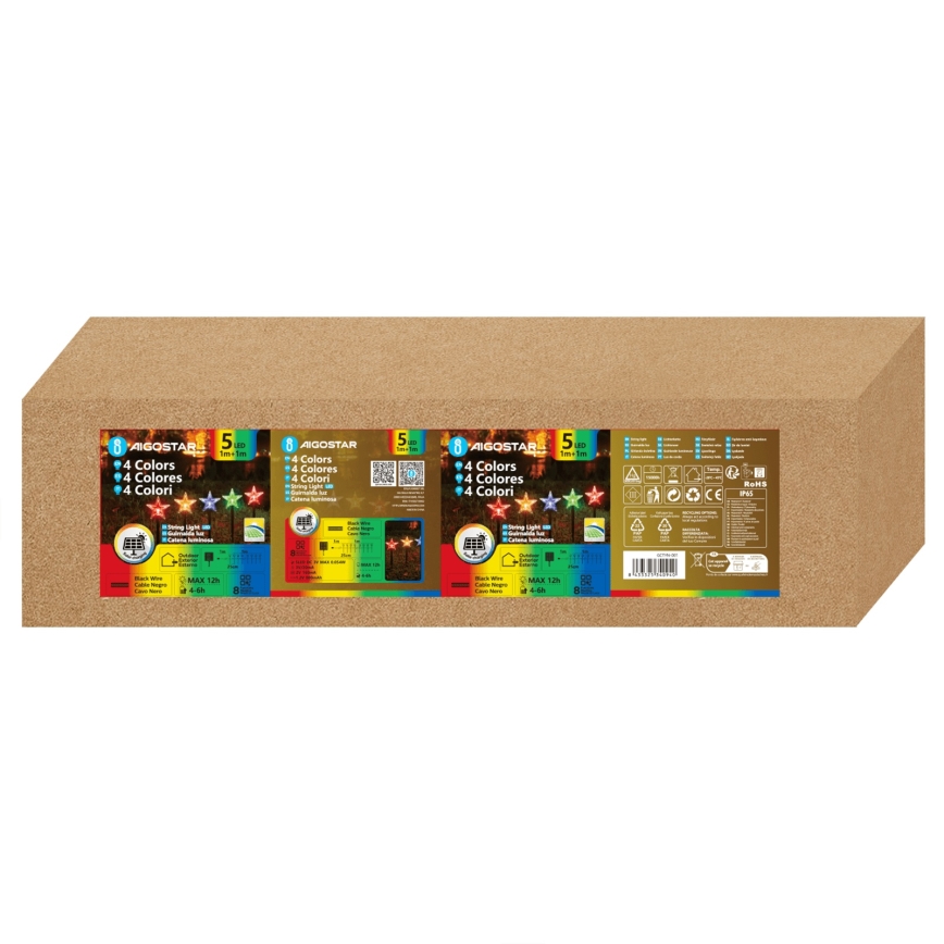 Aigostar - LED RGBY Solárne vianočné svietidlo 5xLED/1,2V/8 funkcií 1m IP65 800mAh hviezdy