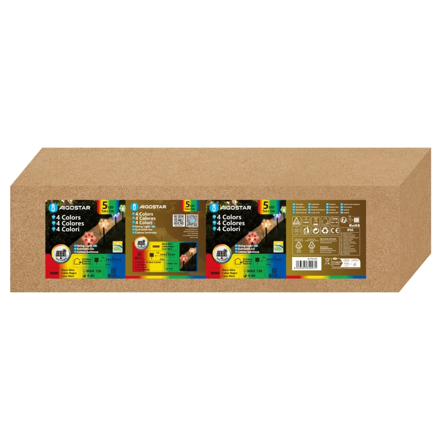 Aigostar - LED RGBY Solárne vianočné svietidlo 5xLED/1,2V/8 funkcií 1m IP65 800mAh vločky