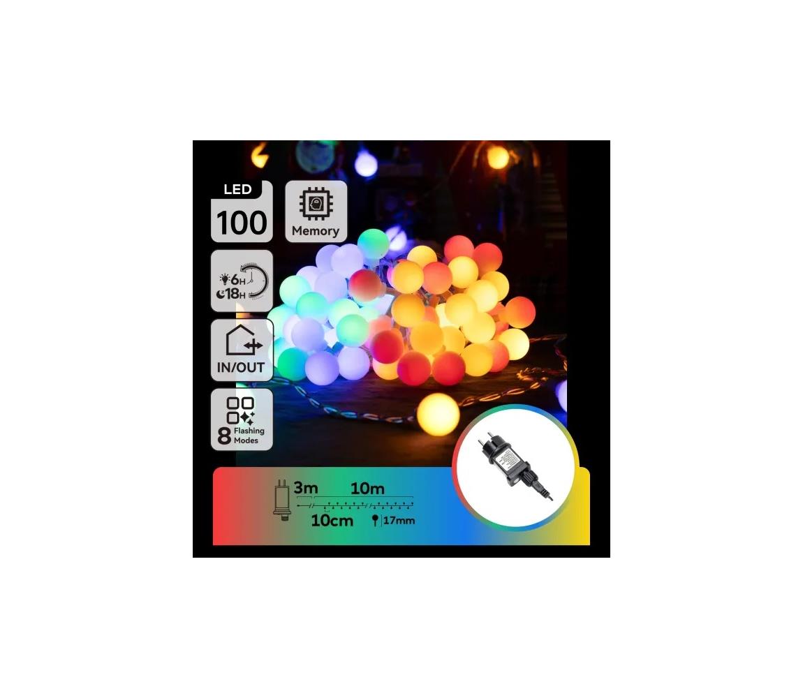 B.V. - LED RGBY Vonkajší dekoratívny svetelný reťazec 100xLED/3,6W/230V/8 funkcií 10m IP44 B103031RJ