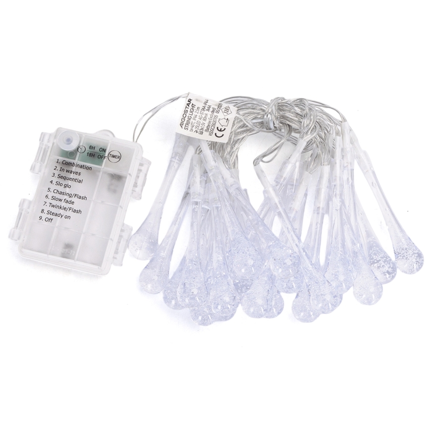 Aigostar - vonkajší LED reťaz 25×LED, 8 režimov, 3×AA, 2,5 m, IP44, viacfarebné kvapky