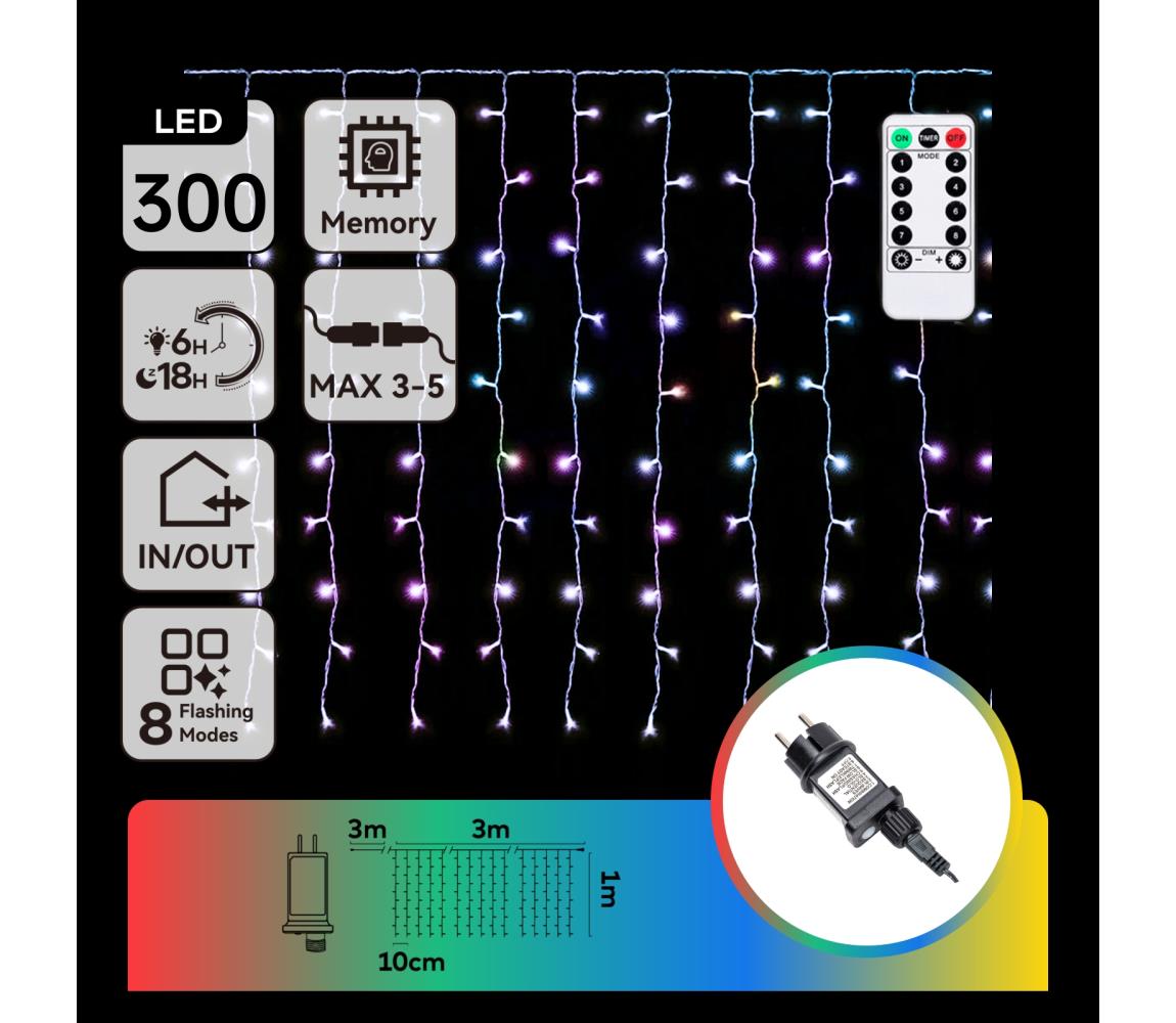 B.V. - LED RGBY vonkajší vianočný reťazec 300xLED/6W/230V/8 funkcií 3x1m IP44 + DO B10303S7F