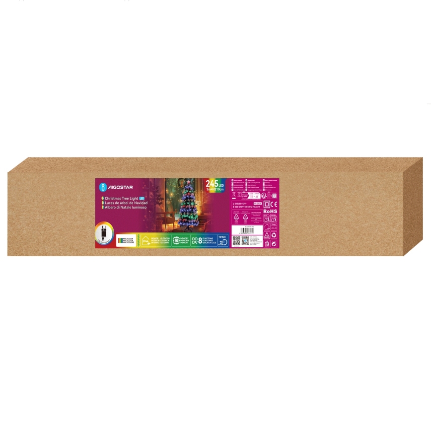 Aigostar - LED vonkajší vianočný stromček 245xLED/8 funkcií 2,1 m IP44 viacfarebný