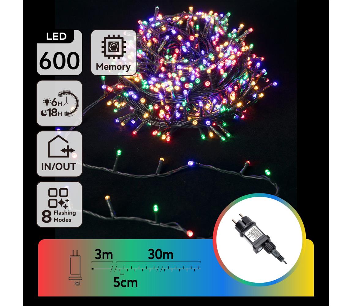 B.V. - LED RGBY Vonkajší vianočný svetelný reťaz 600xLED/6W/230V/8 funkcií 30m IP44 B103031PC
