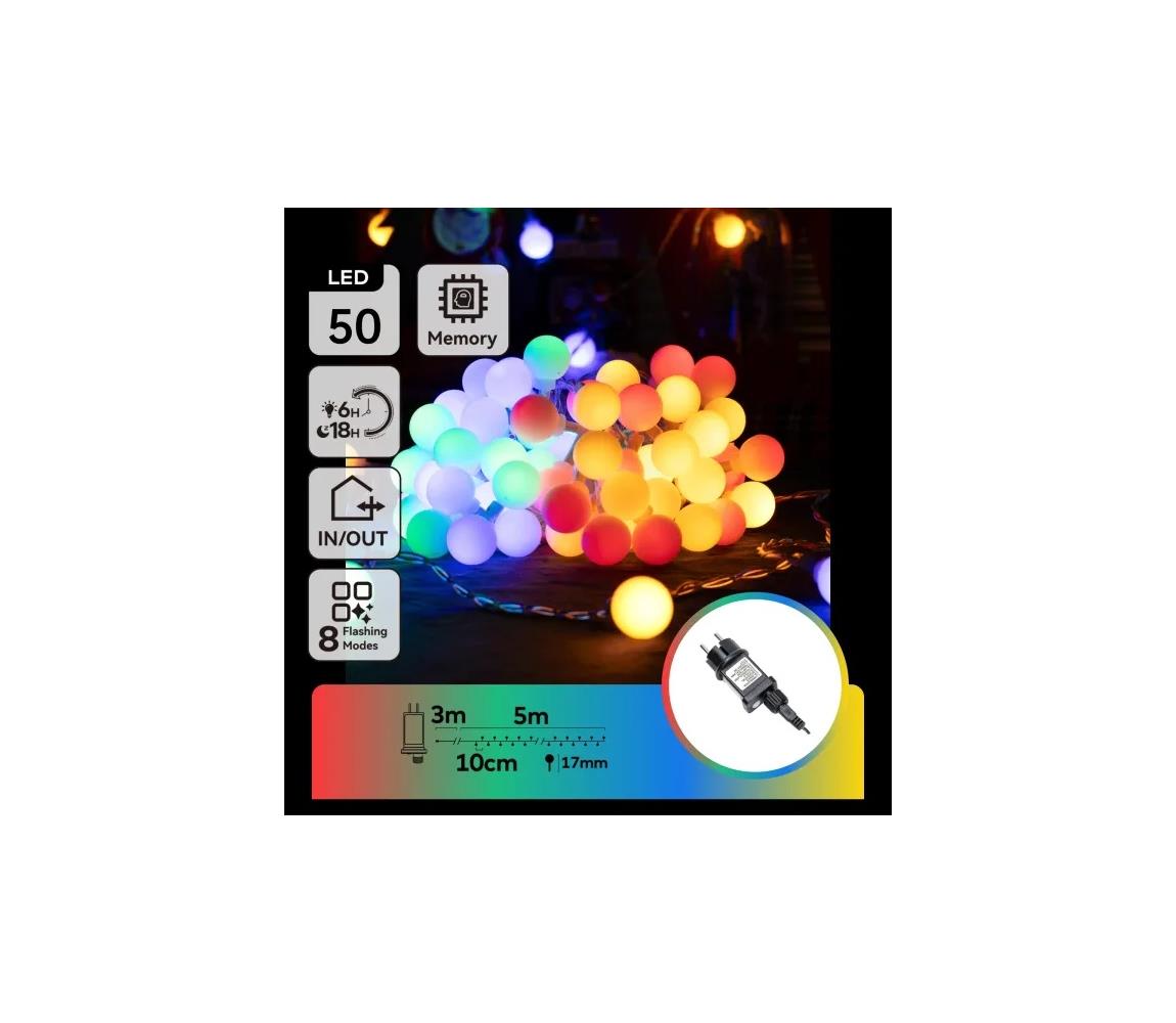 B.V.  - LED RGBY Vonkajšia dekoratívna svetelná reťaz 50xLED/3,6W/230V/8 funkcií 5m IP44 B103031RK