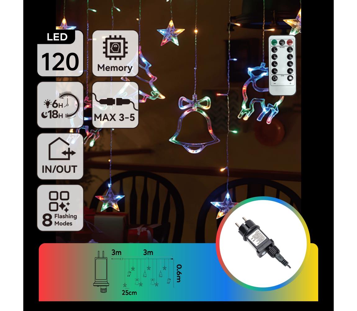 B.V. - LED RGBY vonkajšia vianočná svetelná reťaz 120xLED/6W/230V/8 funkcií 3x0,6m IP44 + diaľkové ovládanie B10303S70