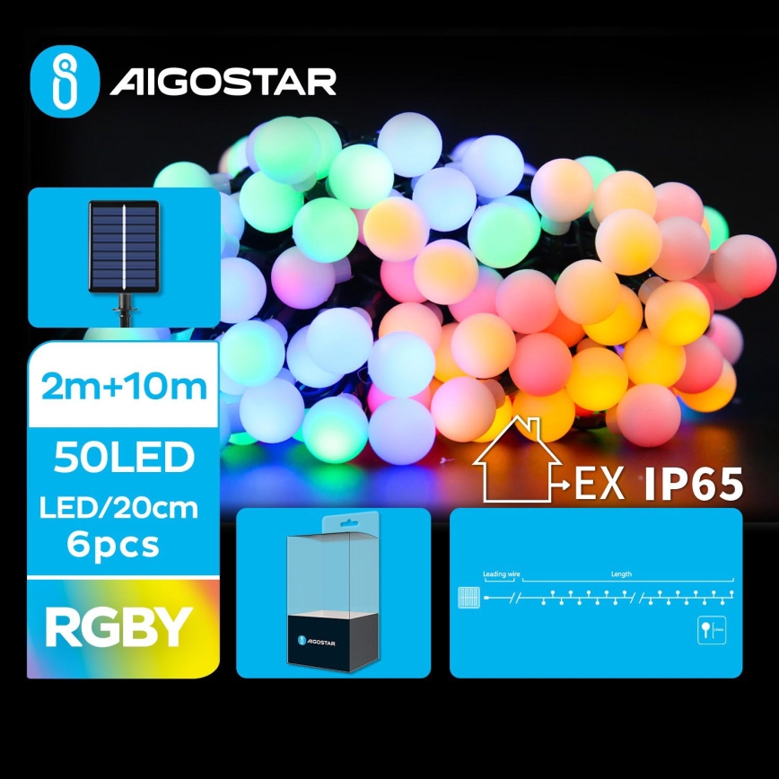 Aigostar - LED Solárna dekoračná reťaz 50xLED/8 funkcií 12m IP65 multicolor