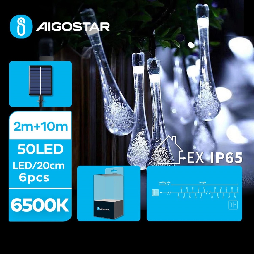 Aigostar - LED Solárna dekoračná reťaz 50xLED/8 funkcií 12m IP65 studená biela 800 mAh