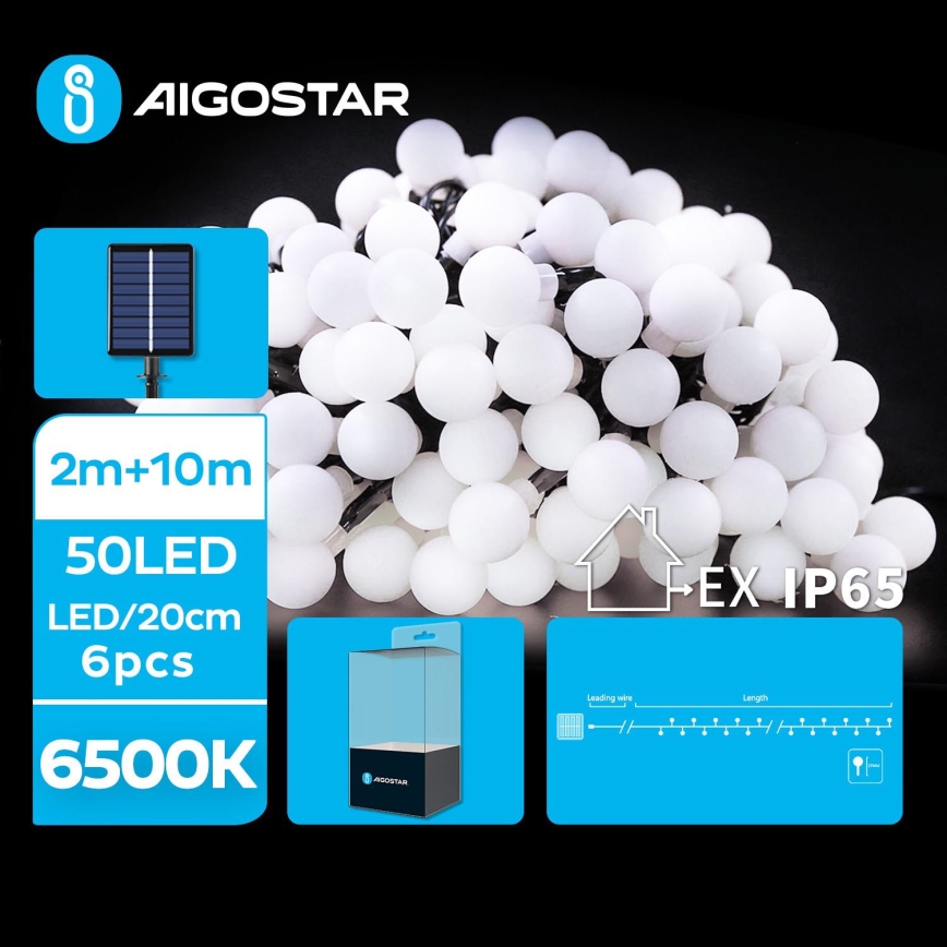 Aigostar - LED Solárna dekoračná reťaz 50xLED/8 funkcií 12m IP65 studená biela 800 mAh