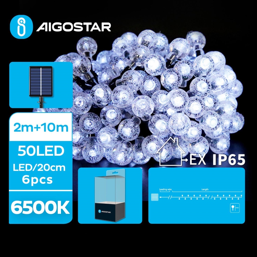 Aigostar - LED Solárna dekoračná reťaz 50xLED/8 funkcií 12m IP65 studená biela 800 mAh