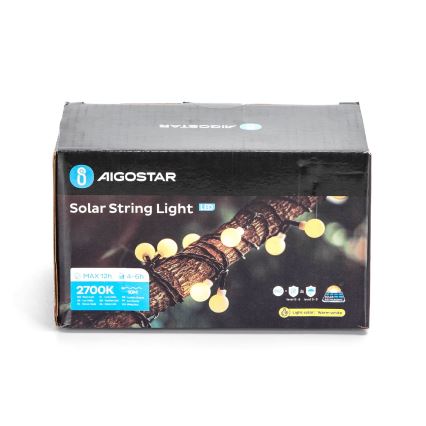 Aigostar - LED Solárna dekoračná reťaz 50xLED/8 funkcií 12m IP65 800 mAh teplá biela