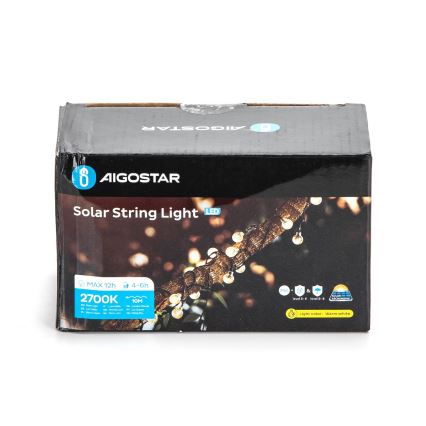 Aigostar - LED Solárna dekoračná reťaz 50xLED/8 funkcií 12m IP65 800 mAh teplá biela