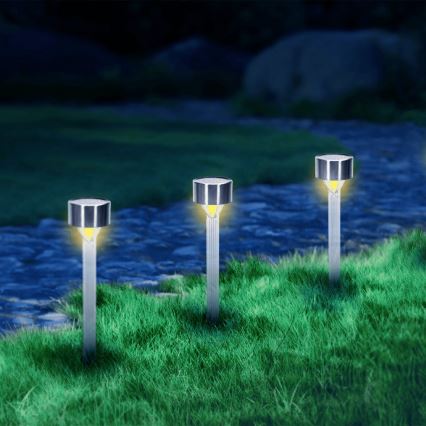Aigostar - LED Solárna lampa LED/0,006W/1,2V 32cm matný chróm 200 mAh 2700K IP44