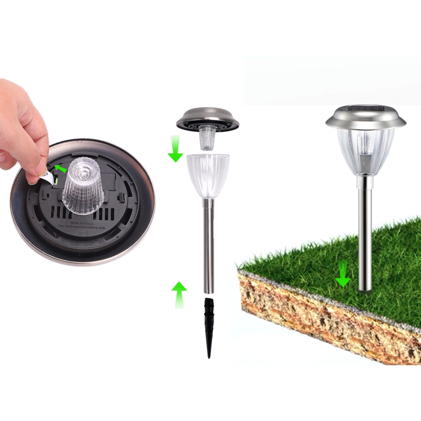 Aigostar - LED Solárna lampa LED/0,08W/2V 30,4 cm 6500K IP44 matný chróm