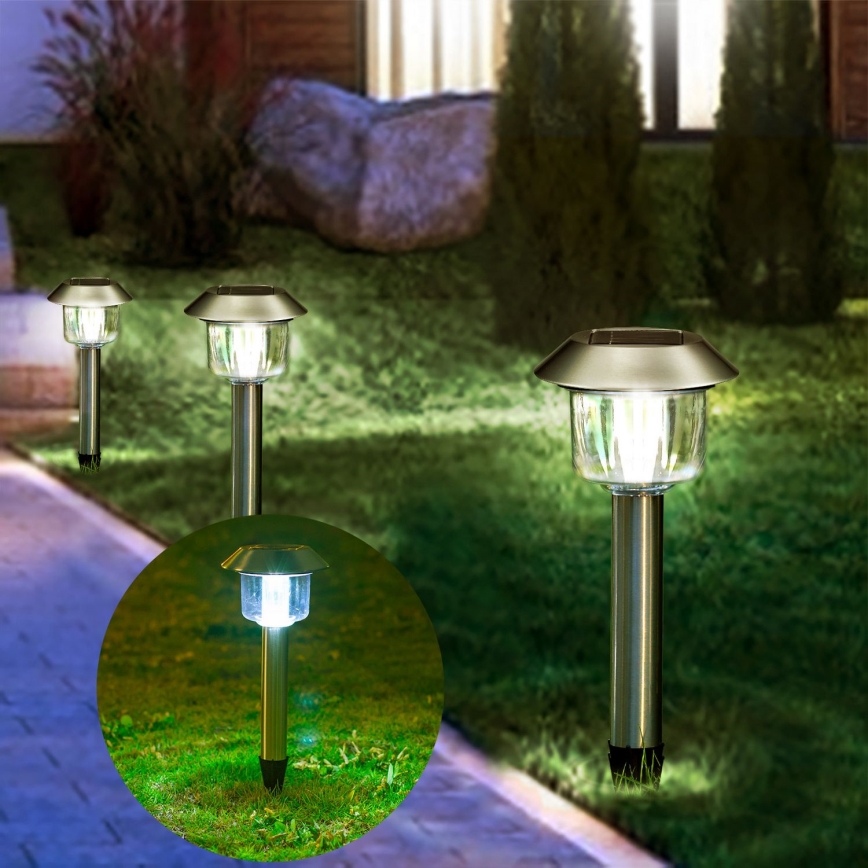 Aigostar - LED Solárna lampa LED/0,08W/2V 36,6 cm 3000K IP44 matný chróm
