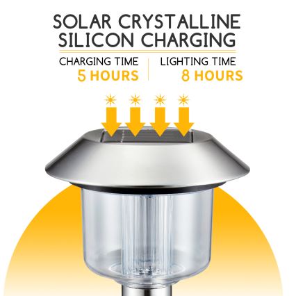 Aigostar - LED Solárna lampa LED/0,08W/2V 36,6 cm 3000K IP44 matný chróm
