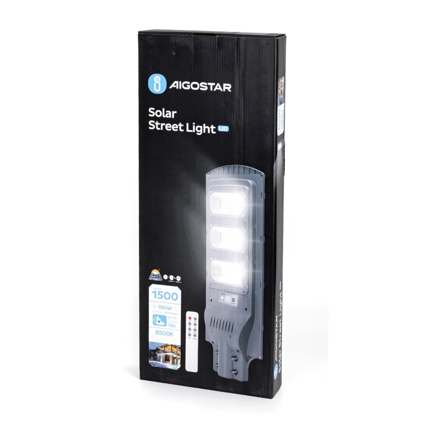 Aigostar - LED Solárna pouličná lampa so senzorom pohybu a súmraku LED/150W/3,2V 15000mAh IP65 6500K + diaľkové ovládanie