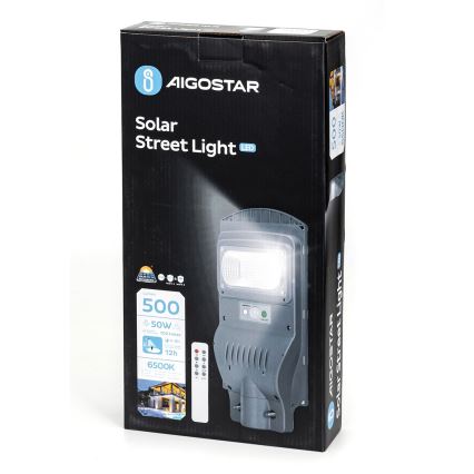 Aigostar - LED Solárna pouličná lampa so senzorom LED/50W/3,2V 5000mAh IP65 6500K + diaľkové ovládanie