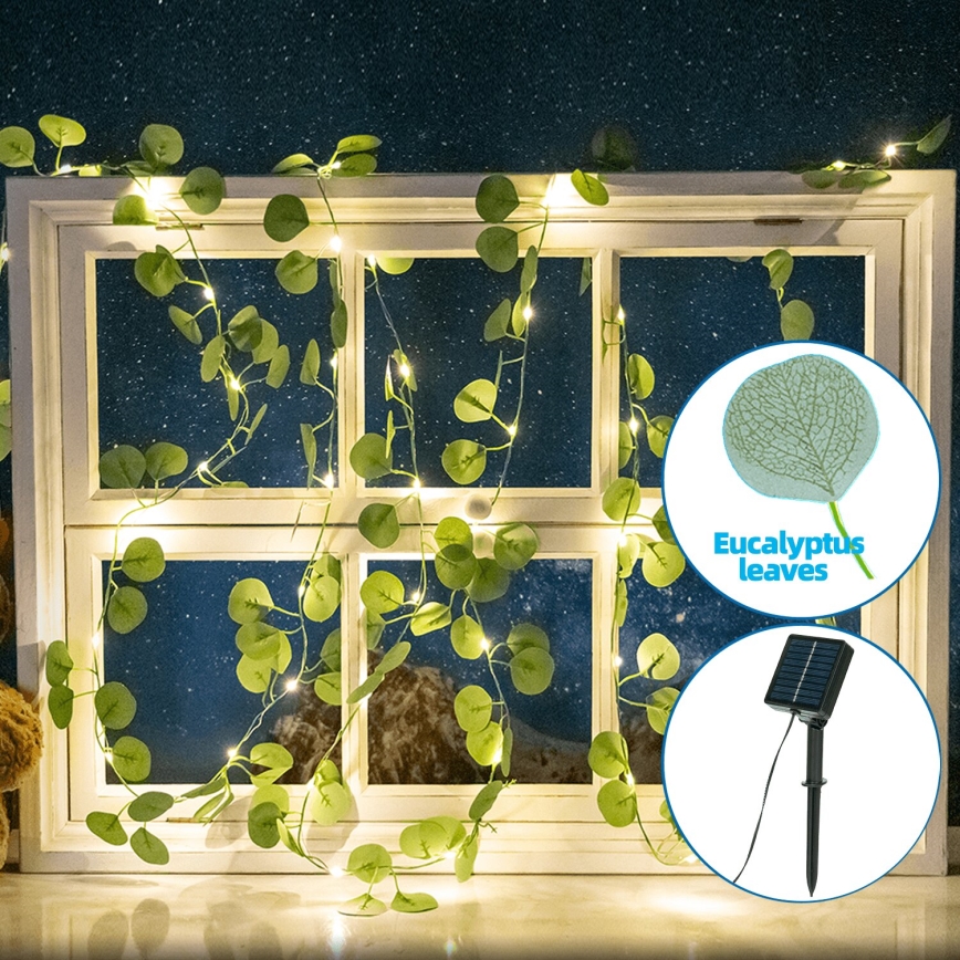 Aigostar - LED Solárna reťaz 100xLED/12m IP65 300 mAh teplá biela eukalyptus