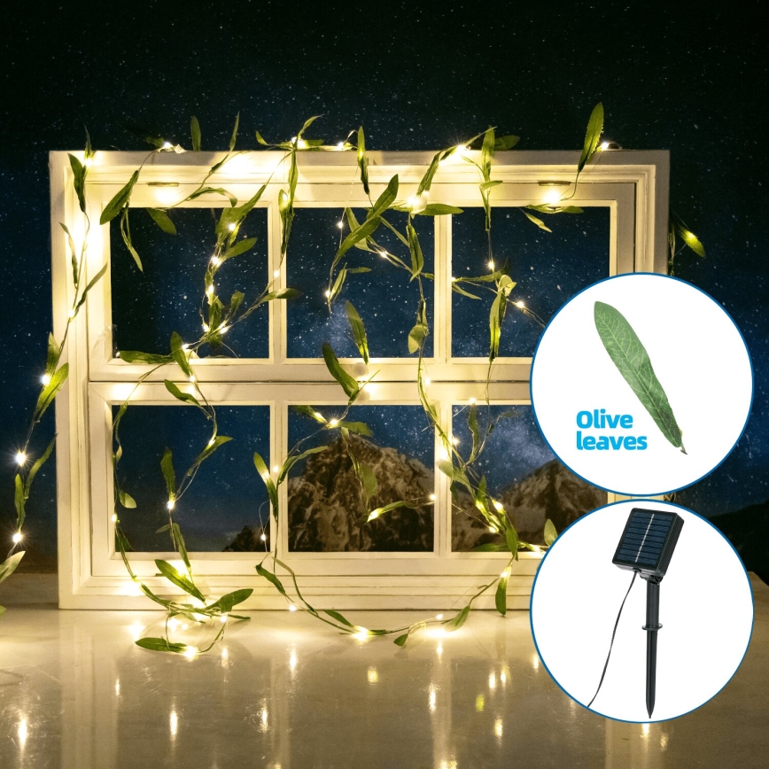 Aigostar - LED Solárna reťaz 100xLED/12m IP65 300 mAh teplá biela olive
