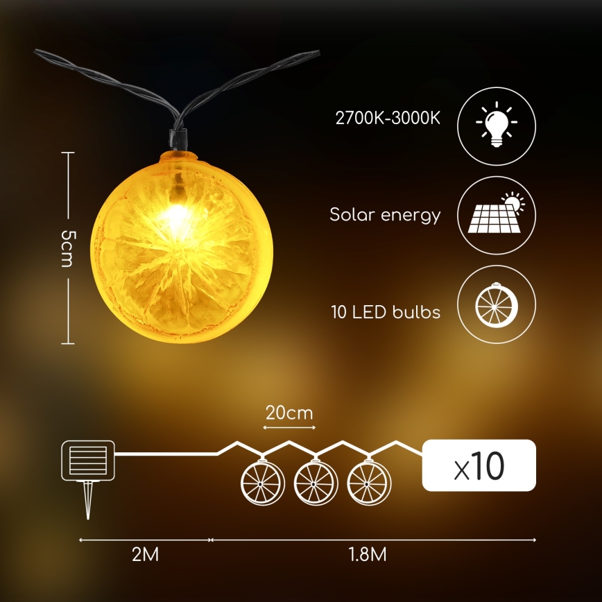 Aigostar - LED Solárna reťaz 10xLED/3,8m IP44 600 mAh teplá biela