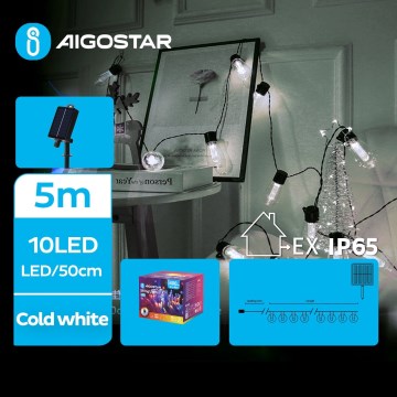 Aigostar - LED solárna reťaz 10xLED/8 režimov 6,5m 500 mAh IP65 studená biela