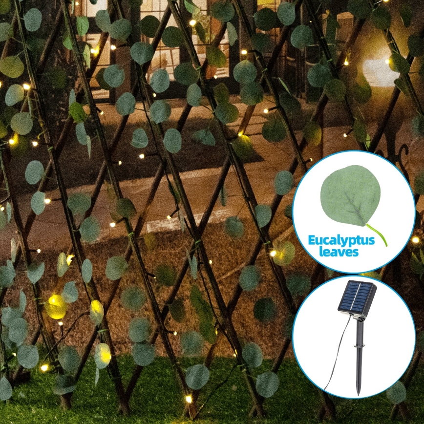 Aigostar - LED Solárna reťaz 148xLED/2x1,2m IP65 300 mAh teplá biela eukalyptus