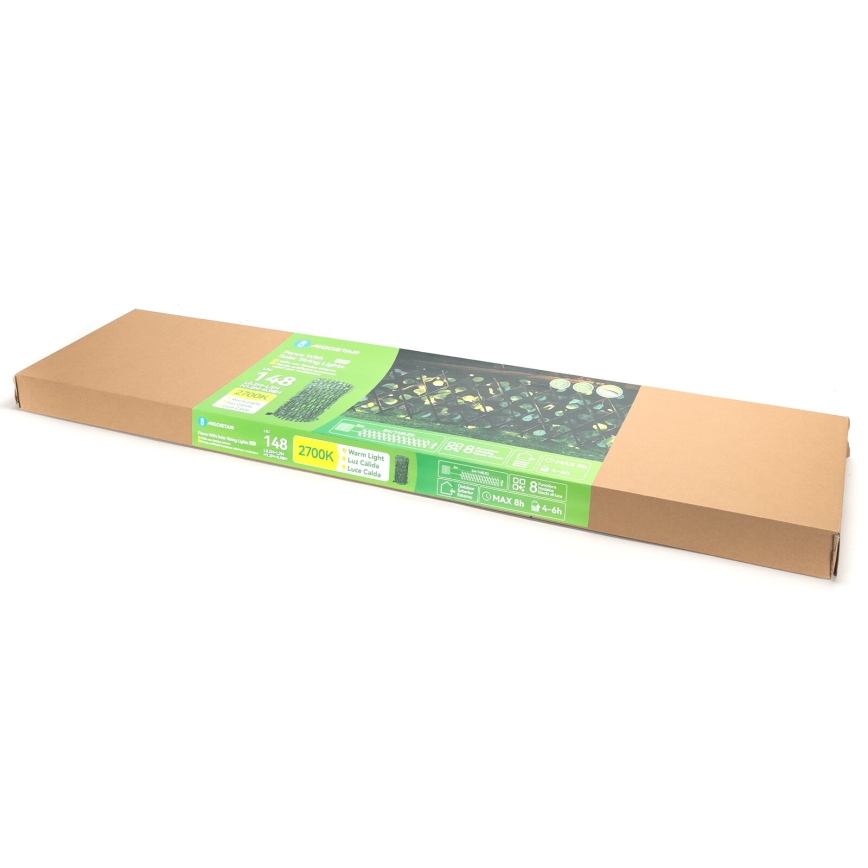 Aigostar - LED Solárna reťaz 148xLED/2x1,2m IP65 300 mAh teplá biela eukalyptus