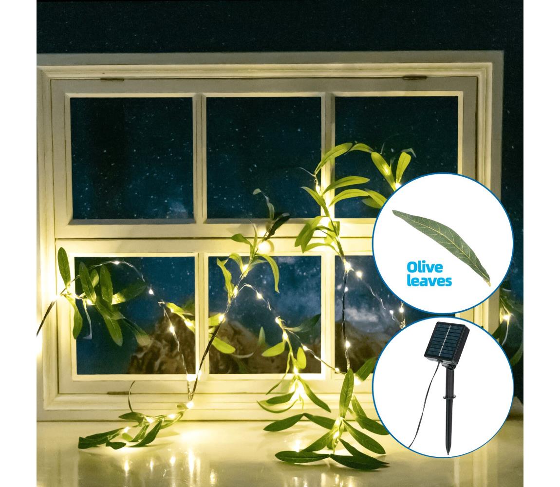 B.V. - LED Solárna reťaz 60xLED/4m IP65 teplá biela olive