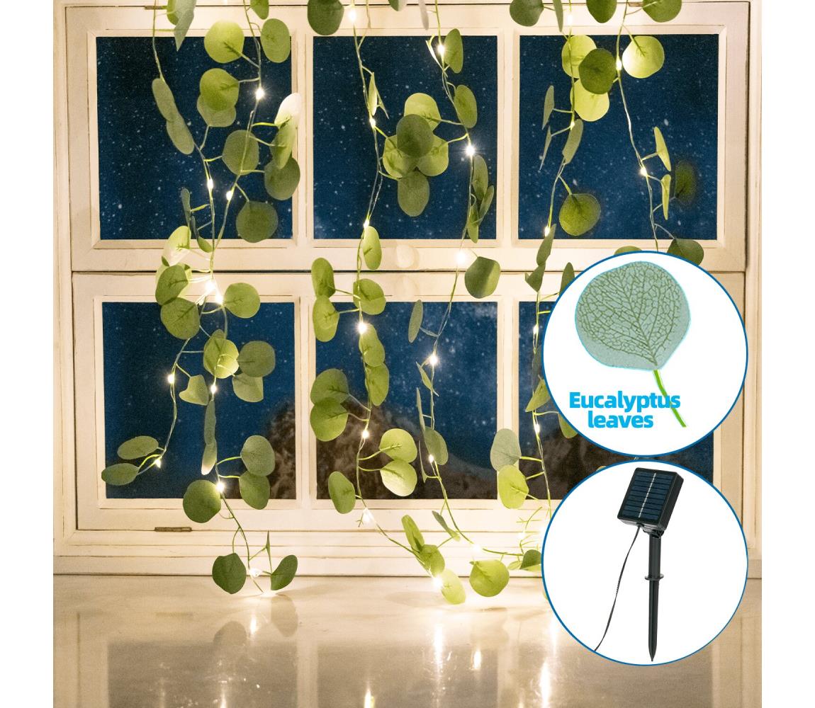 B.V. - LED Solárna reťaz 70xLED/4x1m IP65 teplá biela eukalyptus