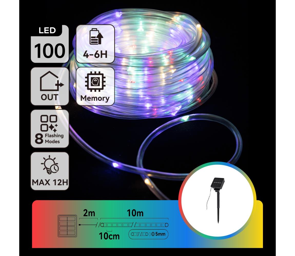 B.V.  - LED solárna svetelná reťaz 100×LED / 8 režimov, 12 m, IP65, viacfarebná B10303K9F