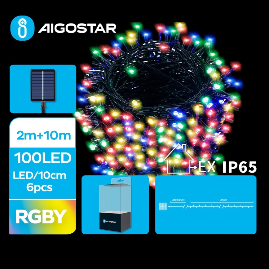 Aigostar - LED Solárna vianočná reťaz 100xLED/8 funkcií 12m IP65 multicolor 800 mAh