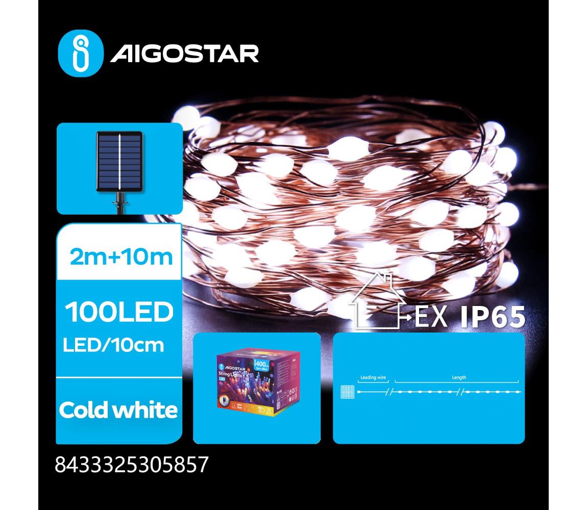 B.V. - LED Solárna vianočná reťaz 100xLED/8 funkcií 12m IP65 studená biela