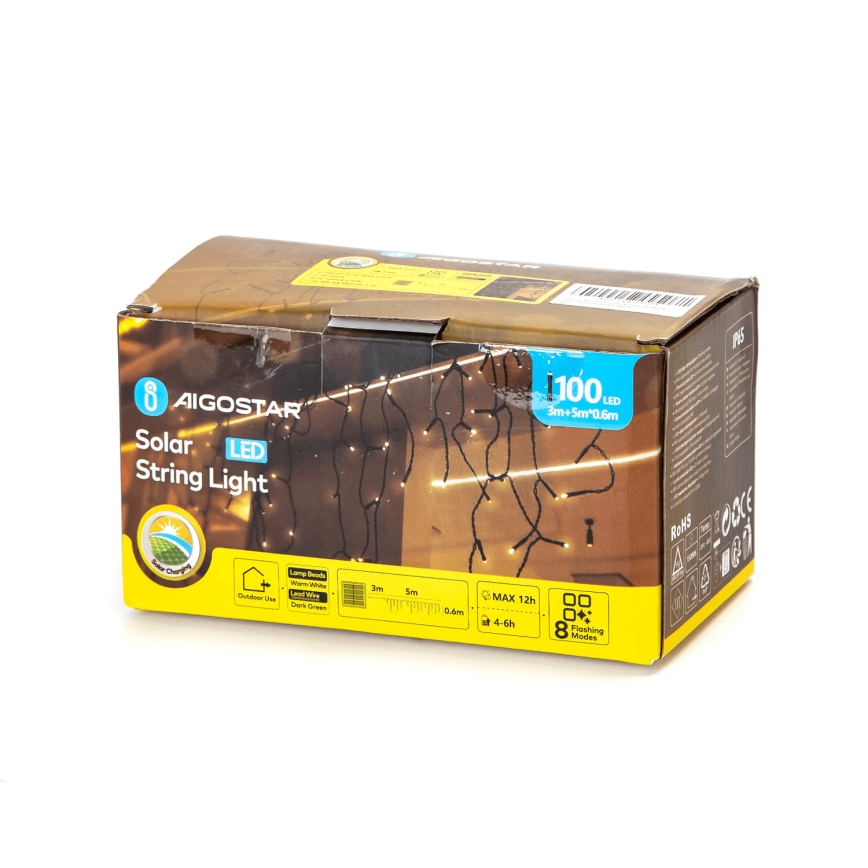 Aigostar - LED Solárna vianočná reťaz 100xLED/8 funkcií 8x0,6m 800 mAh IP65 teplá biela