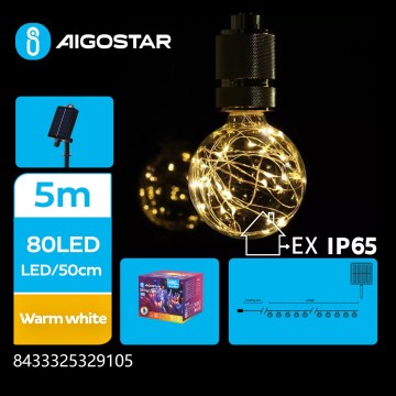 Aigostar - LED Solárna vianočná reťaz 10xLED/8 funkcií 6,5m IP65 teplá biela
