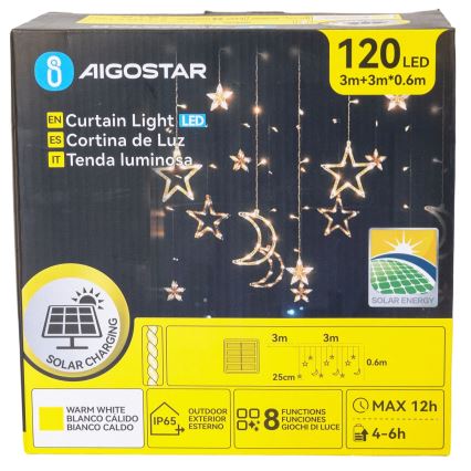 Aigostar - LED solárna svetelná reťaz 120×LED / 8 režimov 3×0,6 m 500 mAh IP65 teplá biela