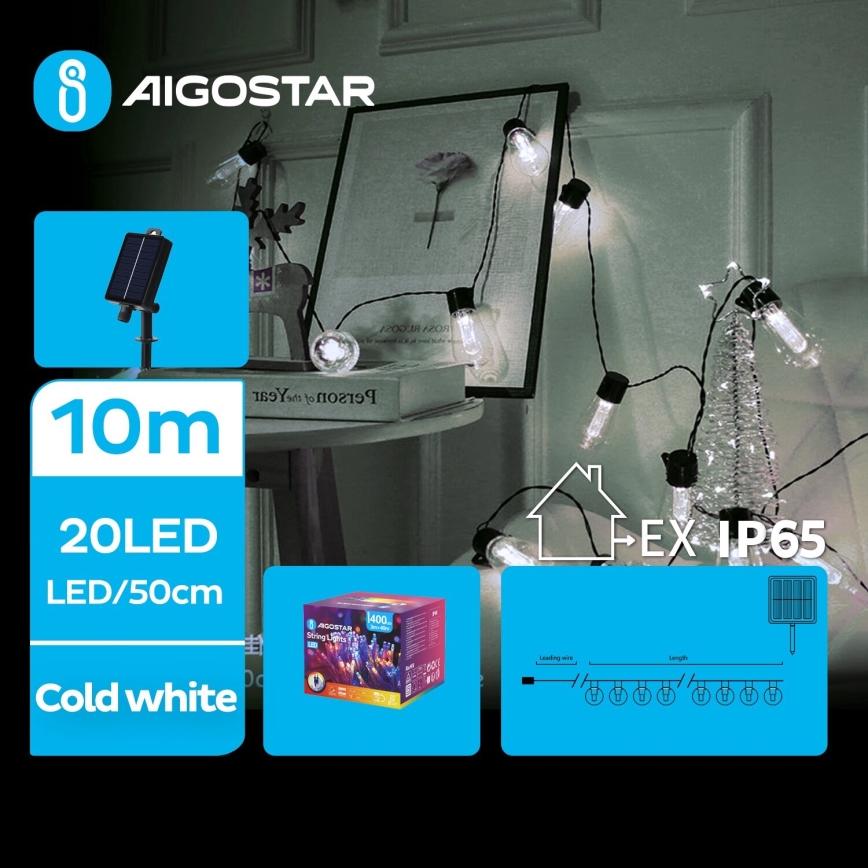 Aigostar - LED Solárna vianočná reťaz 20xLED/8 funkcií 11,5m 1200 mAh IP65 studená biela