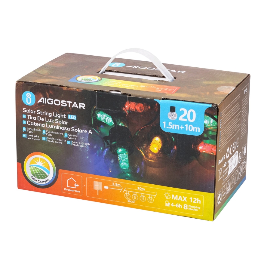 Aigostar - LED Solárna vianočná reťaz 20xLED/8 funkcií 11,5m IP65 multicolor