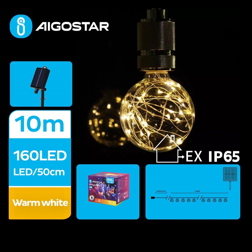Aigostar - LED Solárna vianočná reťaz 20xLED/8 funkcií 11,5m IP65 teplá biela