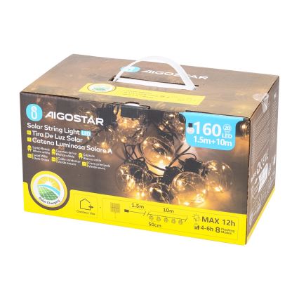 Aigostar - LED Solárna vianočná reťaz 20xLED/8 funkcií 11,5m IP65 teplá biela
