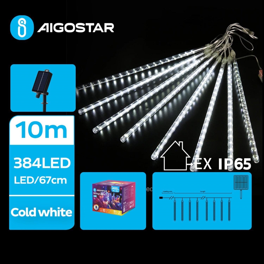 Aigostar - LED Solárna vianočná reťaz 384xLED/13m IP65 1200 mAh studená biela
