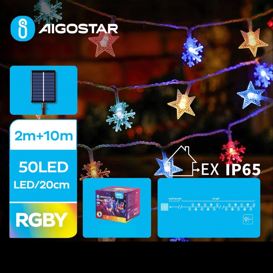 Aigostar - LED Solárna vianočná reťaz 50xLED/8 funkcií 800 mAh 12m IP65 multicolor