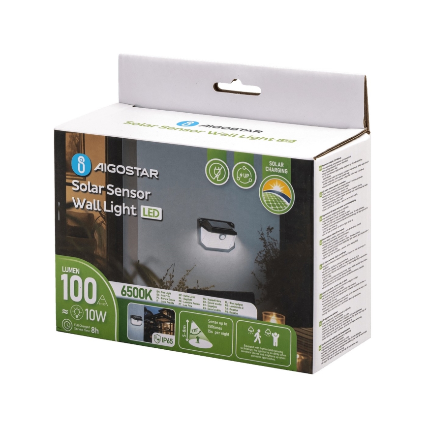 Aigostar - LED Solárne nástenné svietidlo so senzorom LED/0,8W/5,5V 6500K IP65